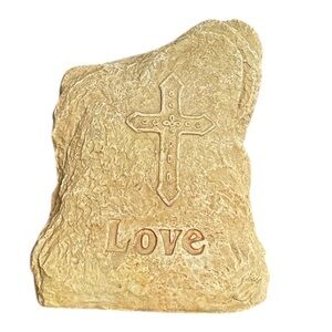 Decorative Faux Stone with Cross and Love Inscription